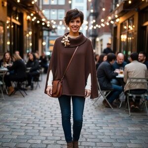 Anthropologie Chocolate Brown Cowl Neck Poncho
